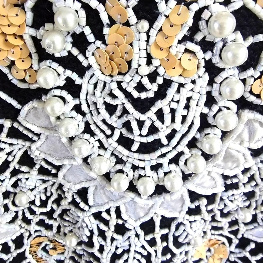 VINTAGE BONNIE BOERER | Beaded Sequin black sweater 80s Small - Picture 3 of 5